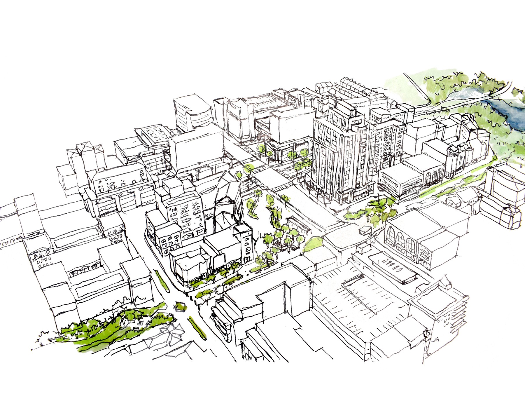 Sketch of "Smart Resilient Hubs" 12x9 South Corridor Sketch 2