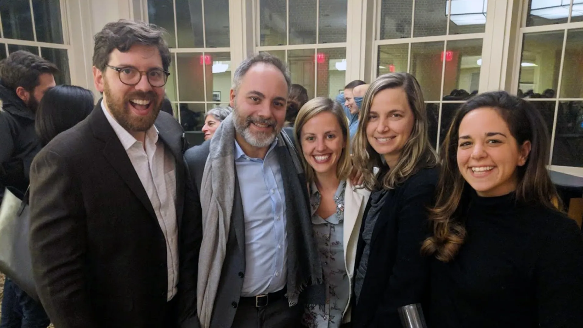 A group photo of 100RC Director Samuel Carter, CRCL Managing Director Thaddeus Pawlowski, Rockefeller Foundation Program Manager Courtney Smith, CRCL Faculty Director Kate Orff, and CRCL Associate Director Johanna Lovecchio.