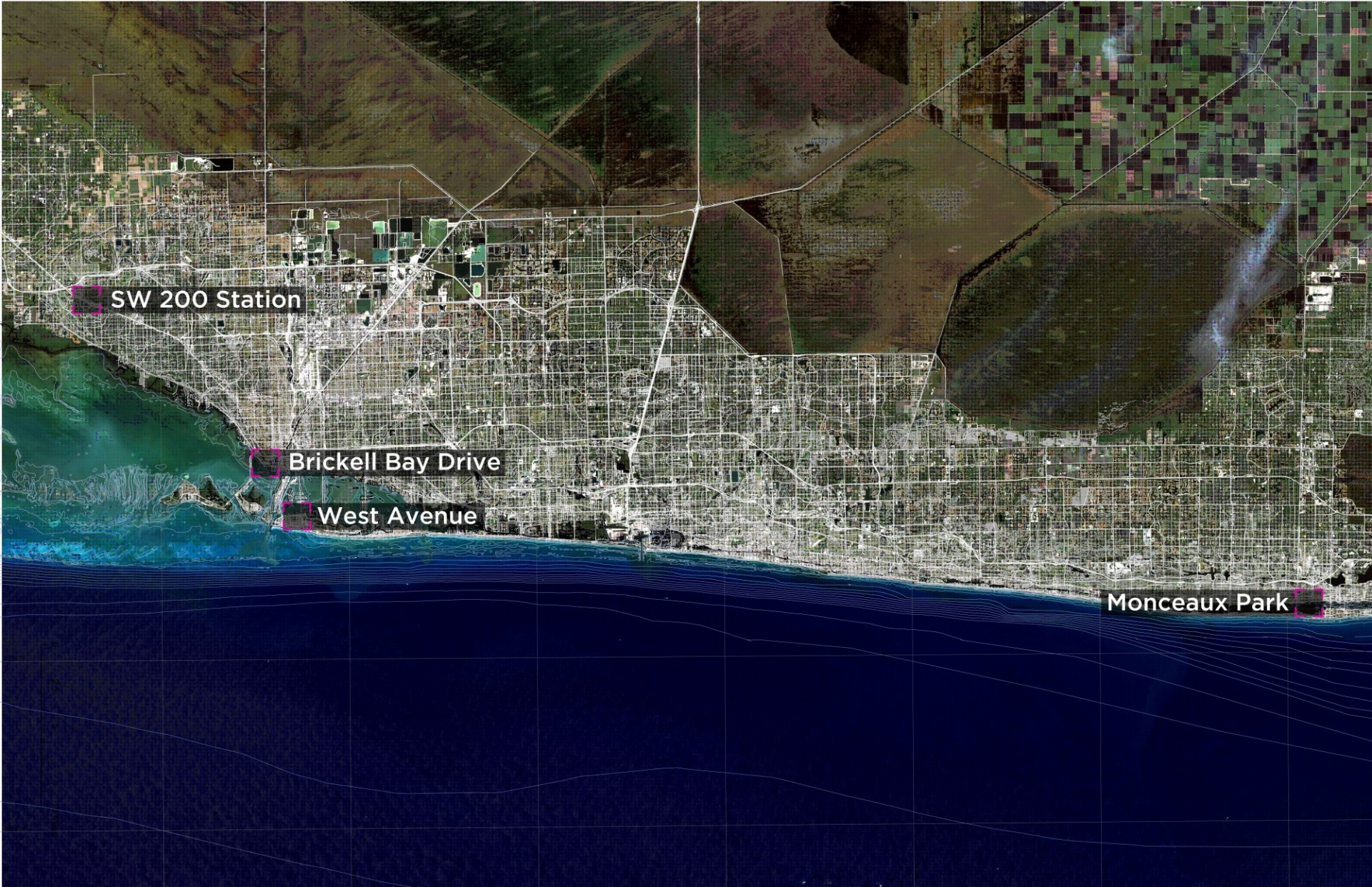 Image of highlighted site locations within an aerial map of the Southeast Florida region.
