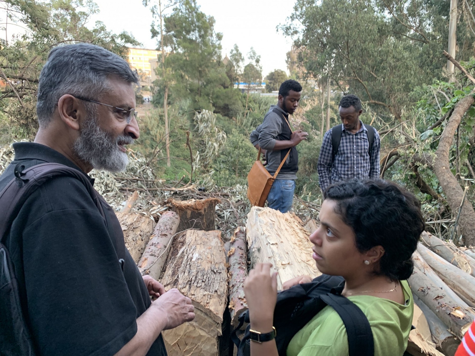 Professor Dilip DaCunha talks with students