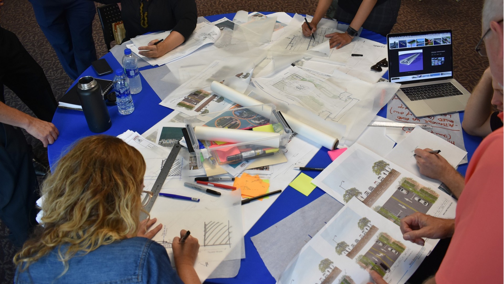 Working image from Southeast Florida Resilience Accelerator workshop displaying participants sketching design ideas and strategies